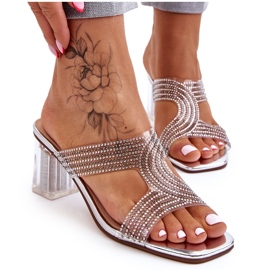 S.Barski Jaxen Silver Heeled Sandals With Rhinestones