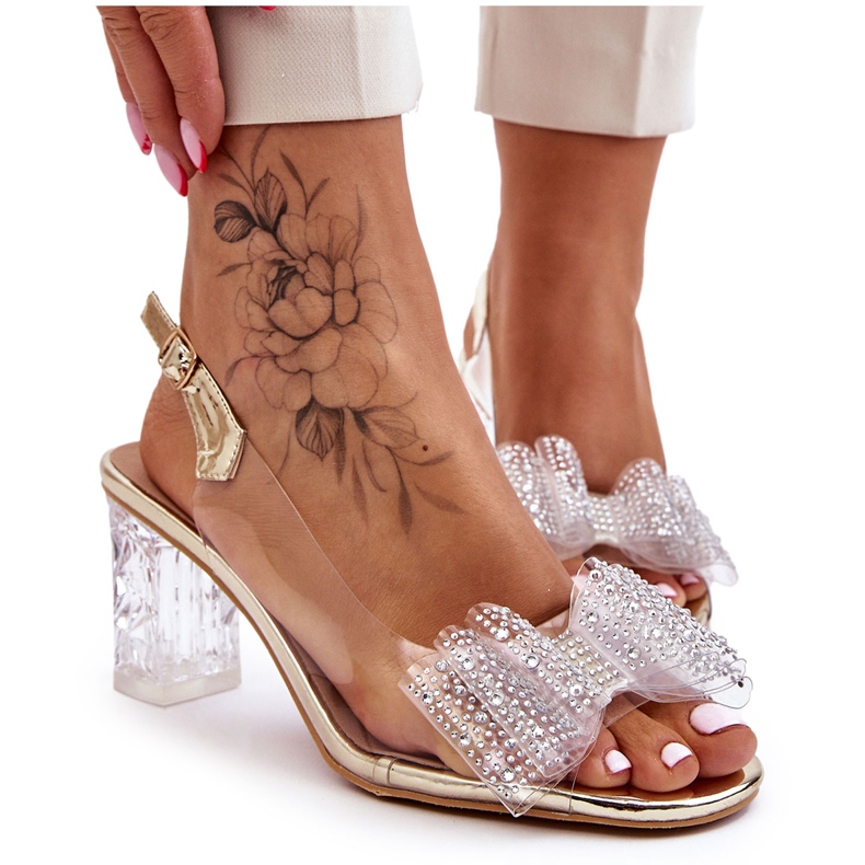S.Barski Fashionable Transparent Sandals With Golden Ariella Bow