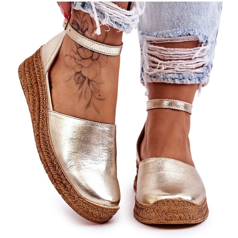 Lemar Women's Leather Espadrilles Sandals Golden Moise