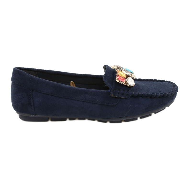 Evento Comfortable navy blue suede moccasins with stones Evento Comfortable navy blue suede moccasins with stones