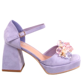 BM Wide heel sandals with Mirella Purple stones