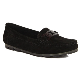 Women's flat black leather loafers Filippo DP3630