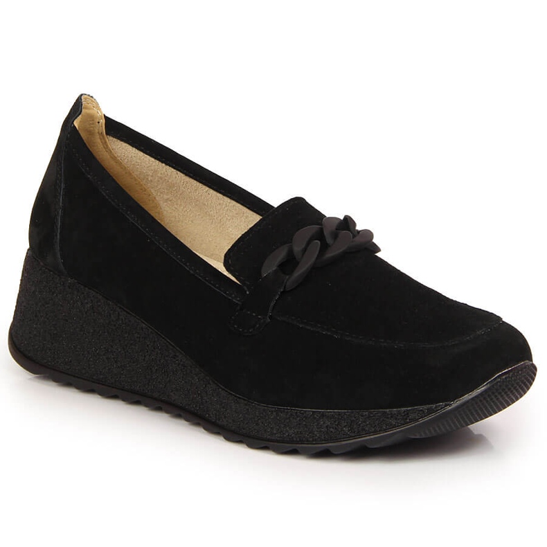 Filippo DP3632 leather moccasins on a wedge with a chain black