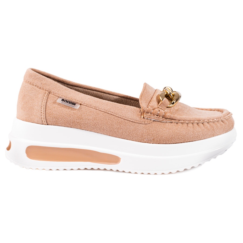 Women's Shelovet wedge loafers with a chain beige