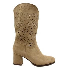 M.Daszyński Openwork women's suede beige boots M.Daszyński Openwork women's suede beige boots