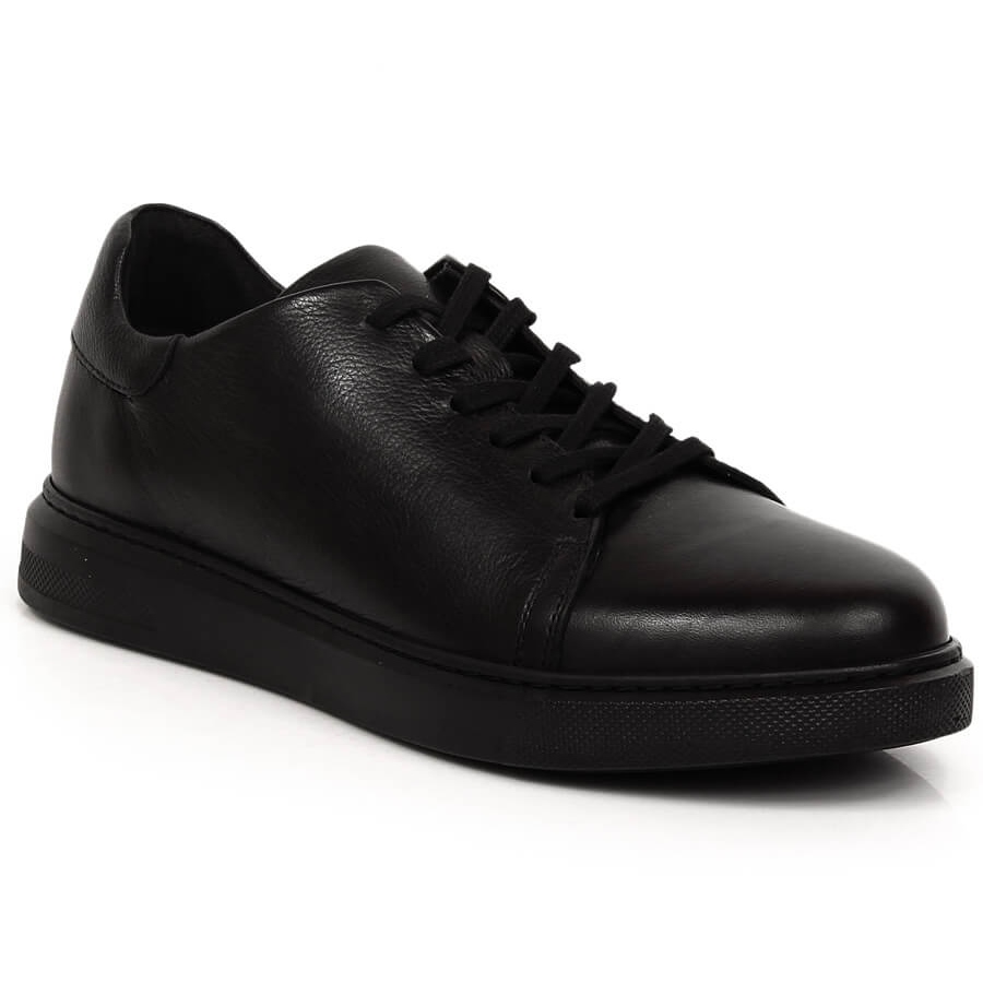 Mens black sales leather sports shoes