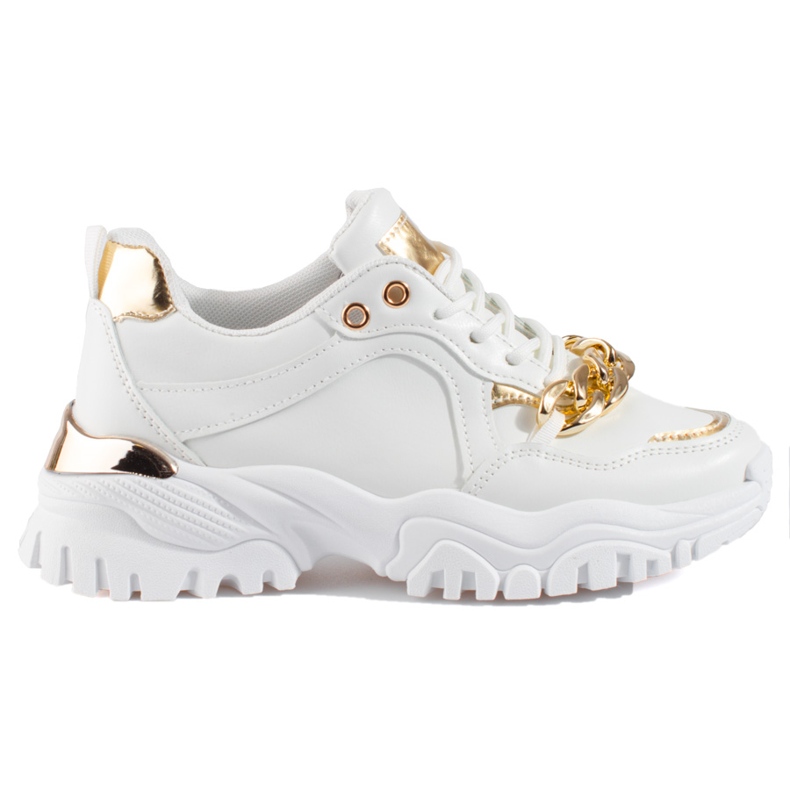 White and gold Shelovet sneakers with a chain White and gold Shelovet sneakers with a chain