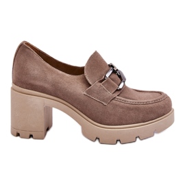 Lemar Elegant Brogues On Heel With Dark Silver Beige Harmell Decoration
