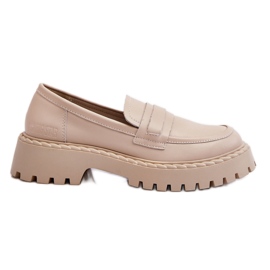 Women's Loafers Leather Shoes Big Star LL274457 Beige