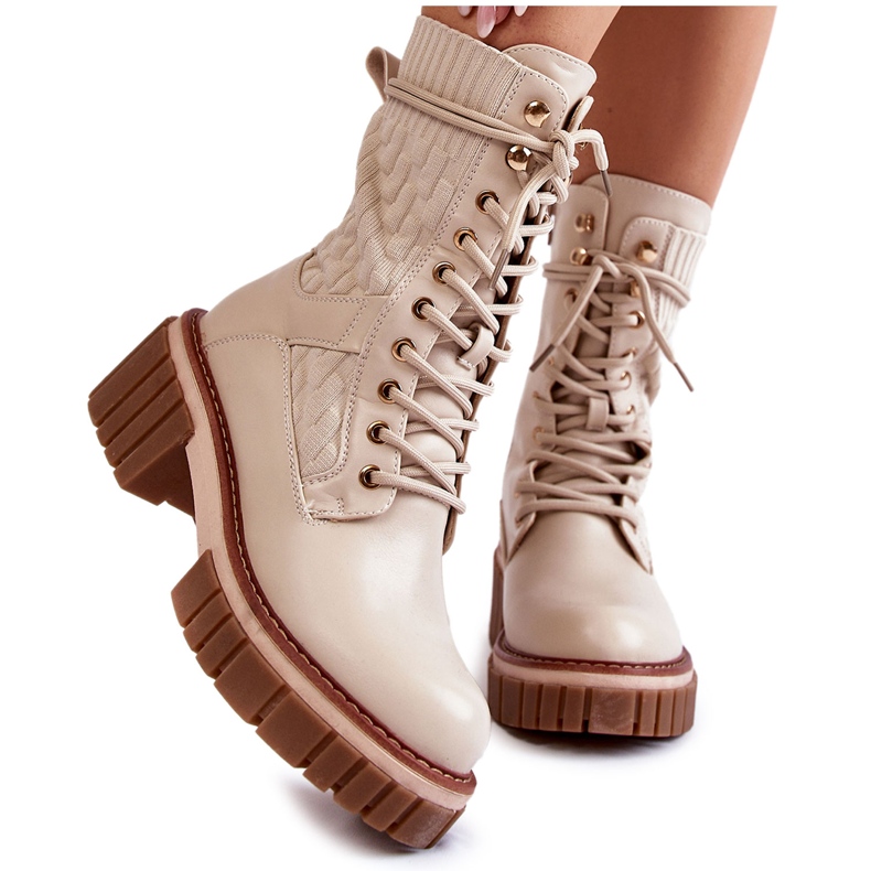 PE1 Women's High Boots With Zipper Beige Enroe