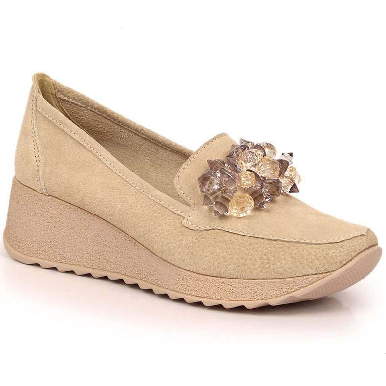 Women's leather loafers on the wedge with beige Filippo crystals DP4563/23