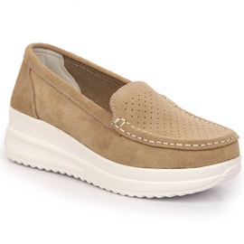 Women's leather suede loafers on the beige platform Artiker 52C1759