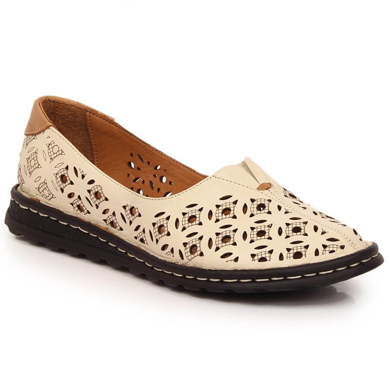 Leather comfortable women's openwork beige shoes Artiker 52C0440