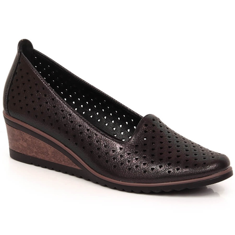 Women's shiny black openwork wedge shoes Potocki SZ12018