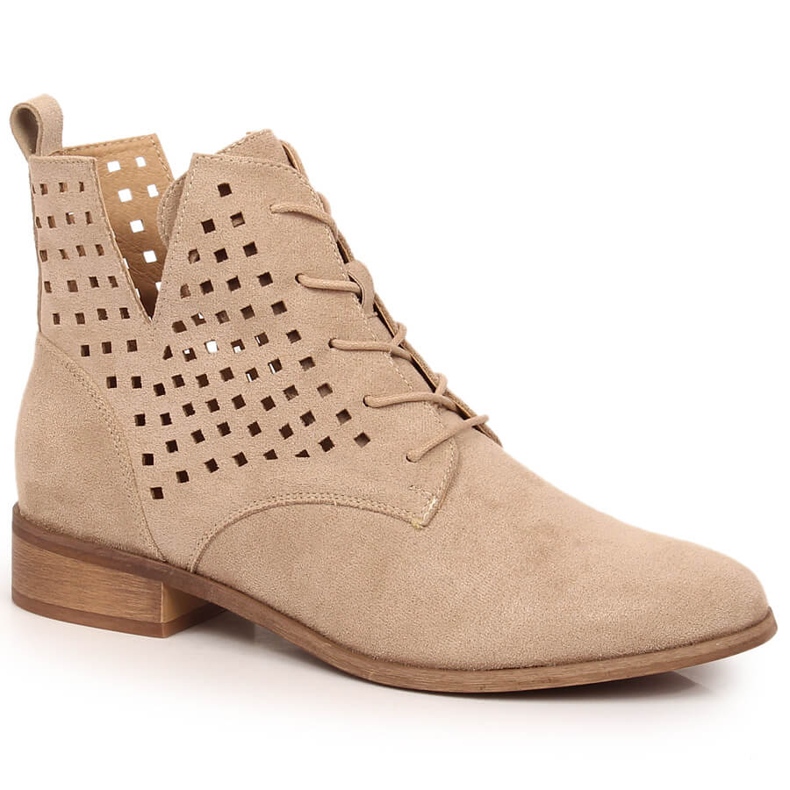 Potocki SZ12089 beige suede openwork flat boots