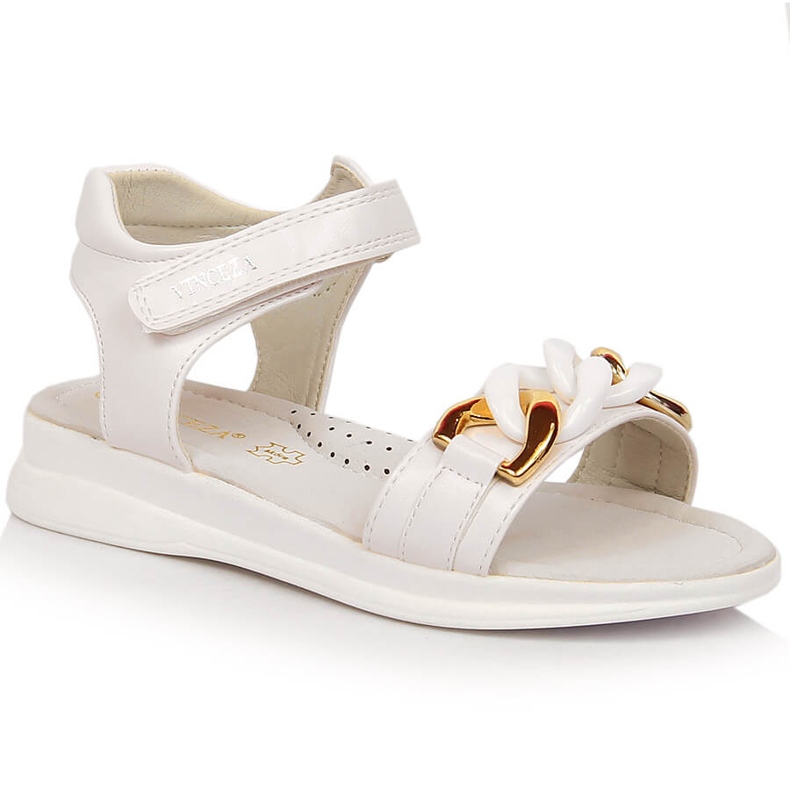 Girls sandals with a velcro chain white Vinceza 36127