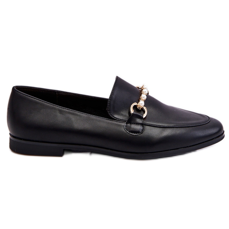 PG1 Women's Leather Loafers With Decorative Pearls Black Ishan