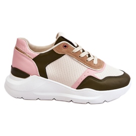 Women's Leather Platform Trainers Beige And Pink Chaya