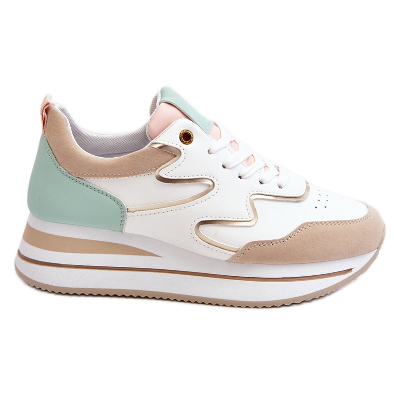 PG1 Fashionable Roen White and Beige Leather Sports Shoes