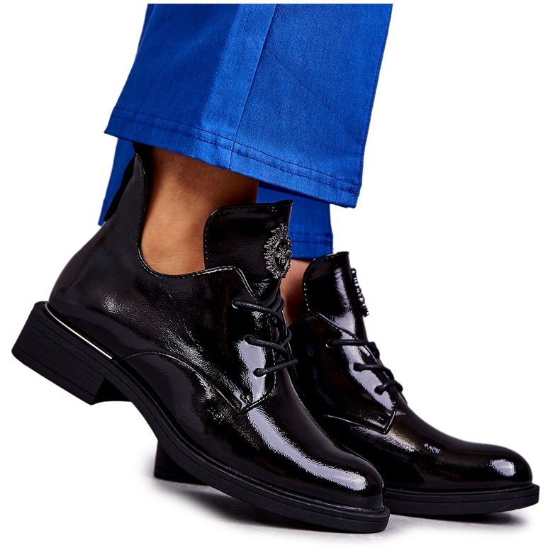 Vinceza Lacquered Laced Boots With Cutouts Black Fabiana