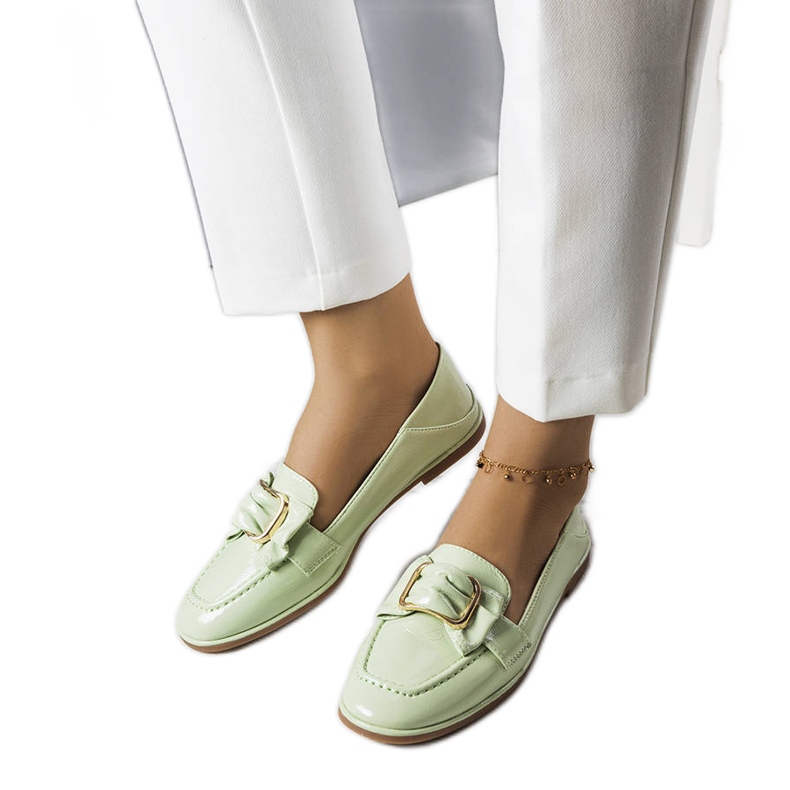 Green patent leather loafers from Erica