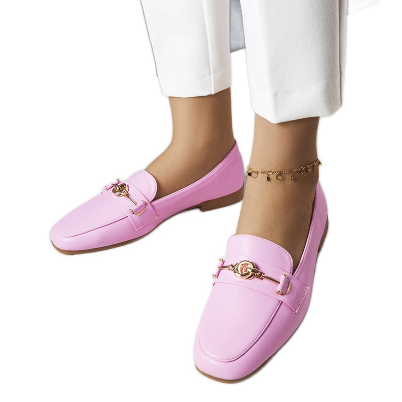 Pink loafers with gold embellishment from Mercier