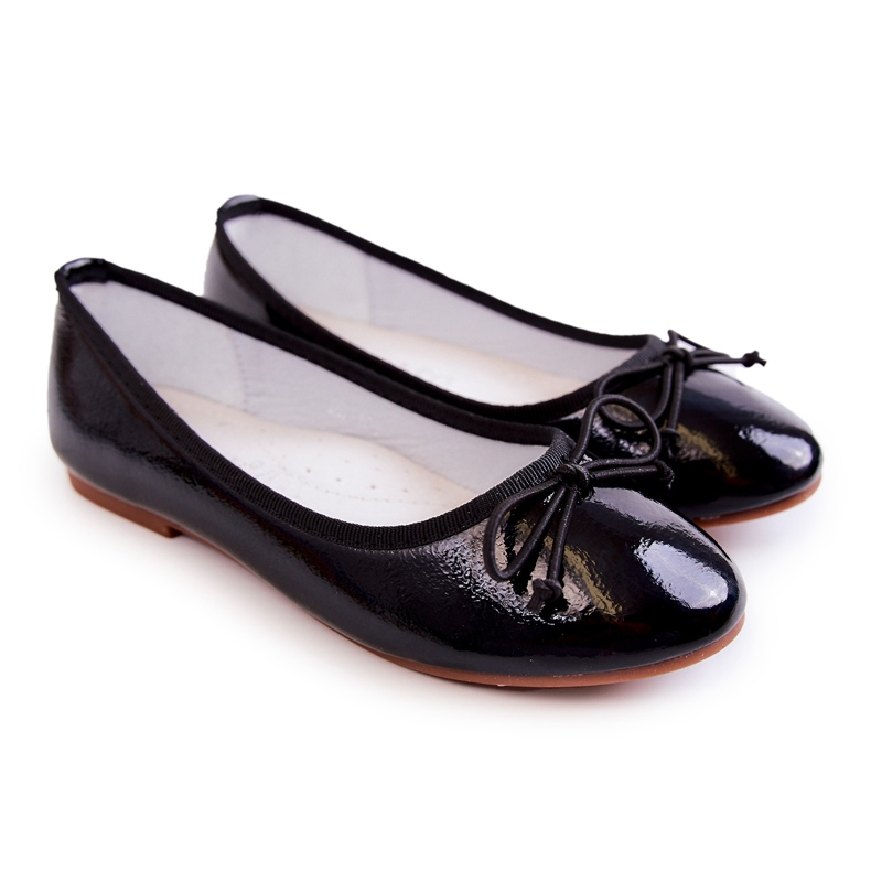 S.Barski Patent leather children's ballerina shoes with a bow, black S.Barski Patent leather children's ballerina shoes with a bow, black