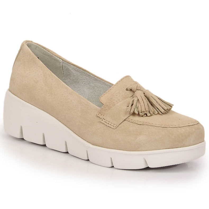 Filippo DP3162/23 leather wedge loafers with tassels beige