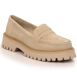 Women's leather loafers with heels and beige platform Filippo DP4586/23