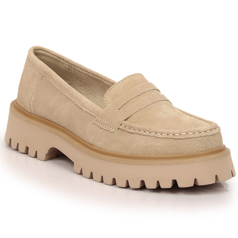 Women's leather loafers with heels and beige platform Filippo DP4586/23