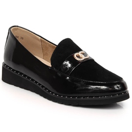 Women's leather shoes with zircons Filippo DP1515/23 black