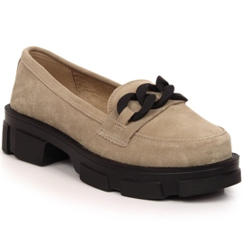 Leather suede shoes with a chain beige Filippo DP3221/23
