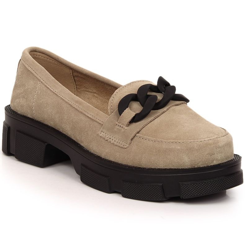 Leather suede shoes with a chain beige Filippo DP3221/23