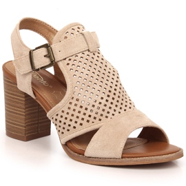 Suede sandals on a post with an openwork beige upper eVento 3581 Suede sandals on a post with an openwork beige upper eVento 3581