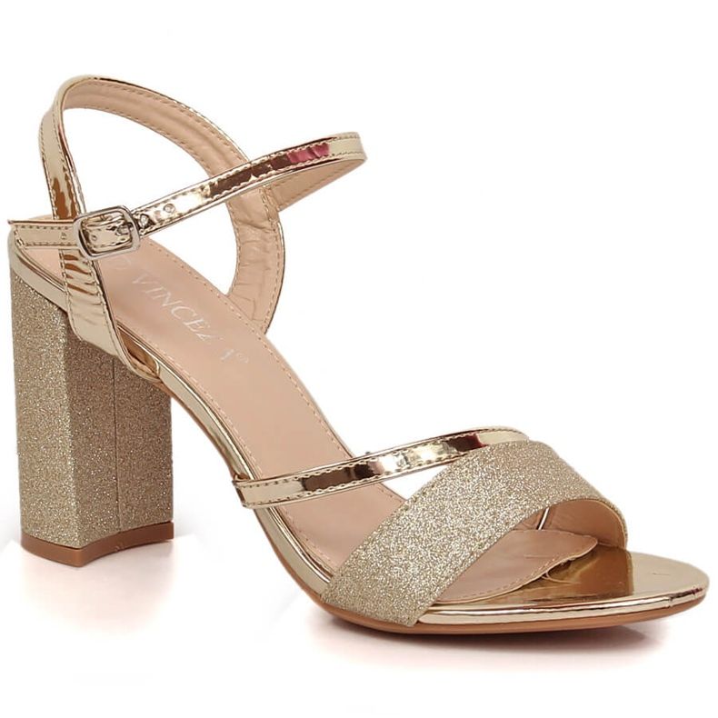 Women's gold brocade sandals on the post Vinceza 2255 golden