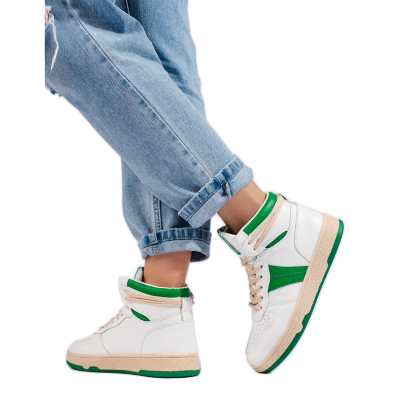 Shelovet women's sneakers high white and green Shelovet women's sneakers high white and green