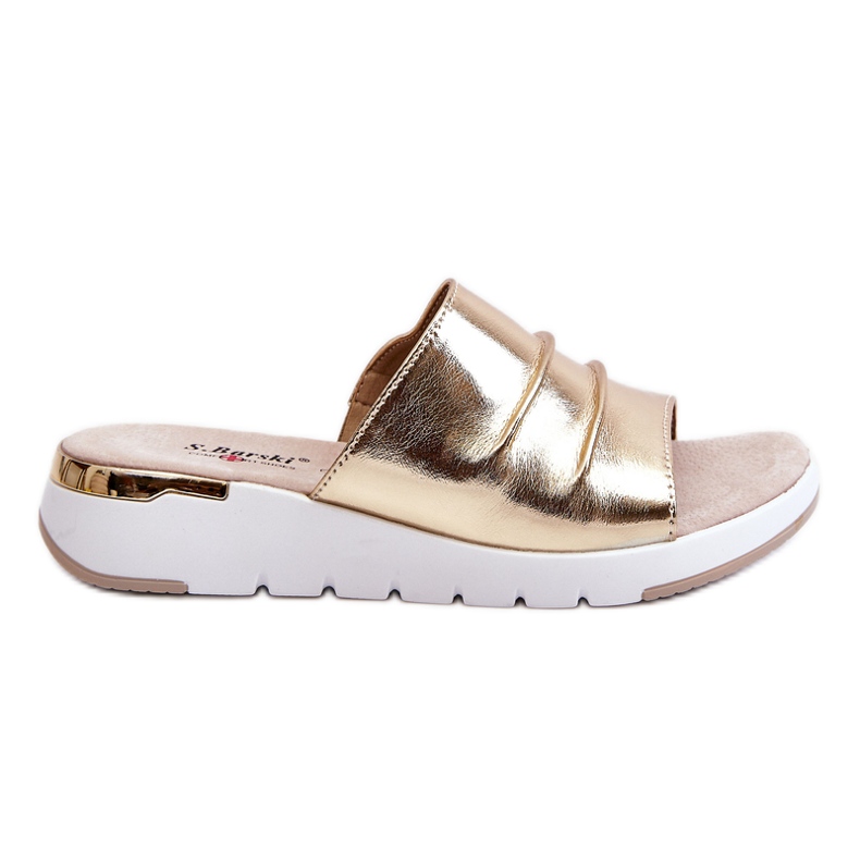 S.Barski Women's Leather Slippers On A Low Wedge Gold Leona golden