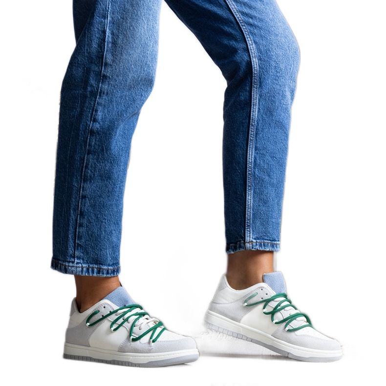 Gray sneakers with green laces from Aucoin white