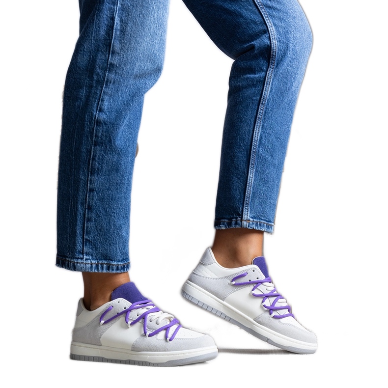 Aucoin gray sneakers with purple laces white Aucoin gray sneakers with purple laces white