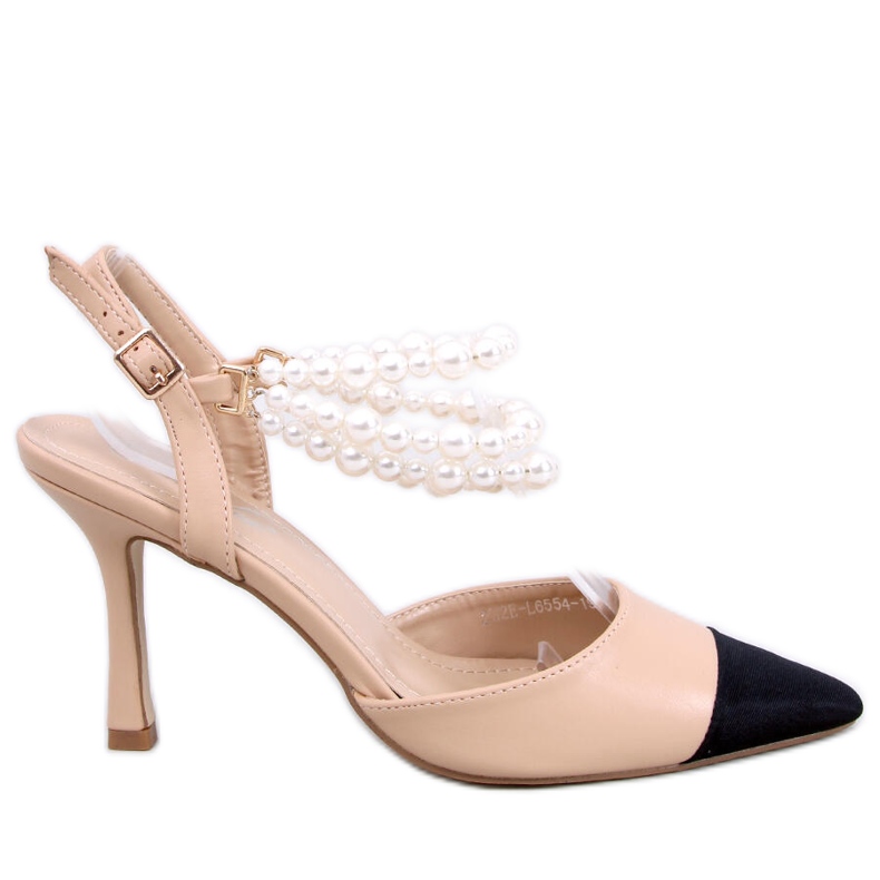 BM Open heel pumps with Harmony Beige pearls