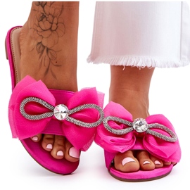 PS1 Women's Slippers With Bow And Rhinestones Fuchsia Jolene pink