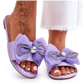 Women's Slippers With Bow And Rhinestones Purple Jolene