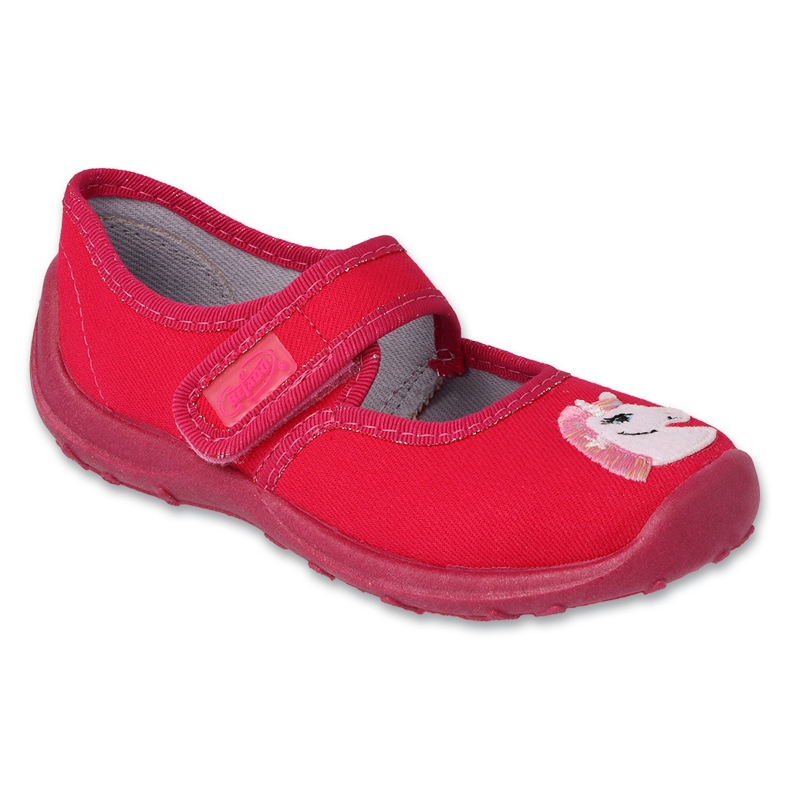 Befado children's slippers with velcro 661X009 pink with an application