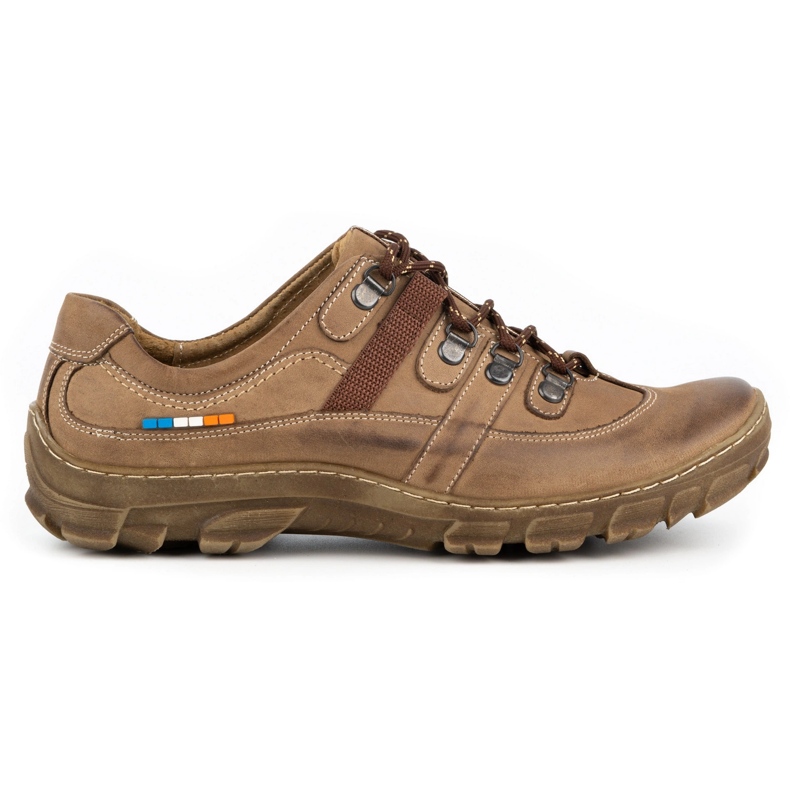 Olivier Men's leather trekking shoes 213GT brown beige