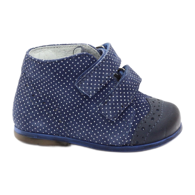 Girls' leather boots navy blue Velcro dots hugotti white Girls' leather boots navy blue Velcro dots hugotti white