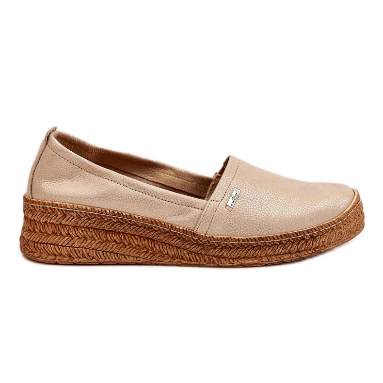 Lemar Women's Wedge Leather Espadrilles Beige &amp; Gold Hadlee