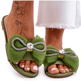 PS1 Women's Slippers With Bow And Rhinestones Green Jolene