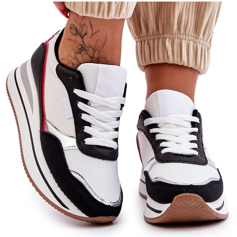 BM Women's Wedge And Platform Sneakers White And Black Allen