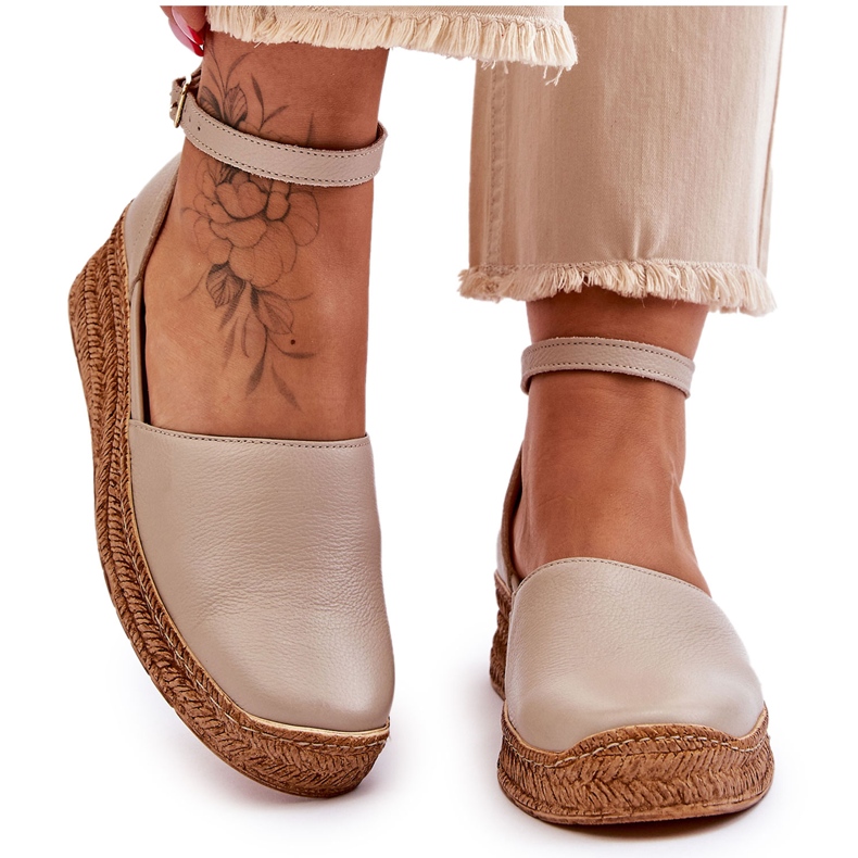 Lemar Women's Leather Espadrilles Sandals Beige Moise