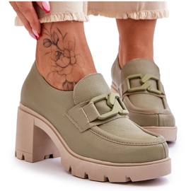 Lemar Elegant Brogues On Heel With Green Harmell Decoration